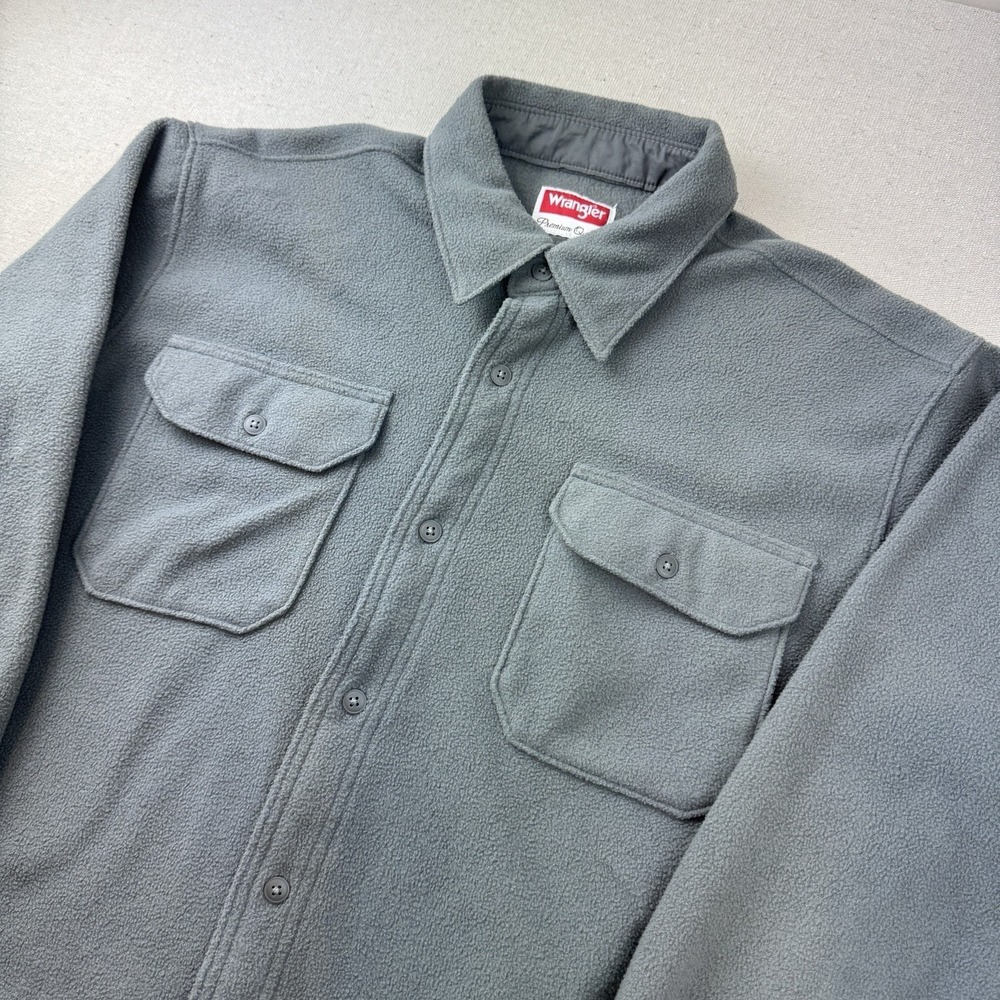 Wrangler Mens Gray Fleece Shirt Jacket Button Down Large HZB0DWD